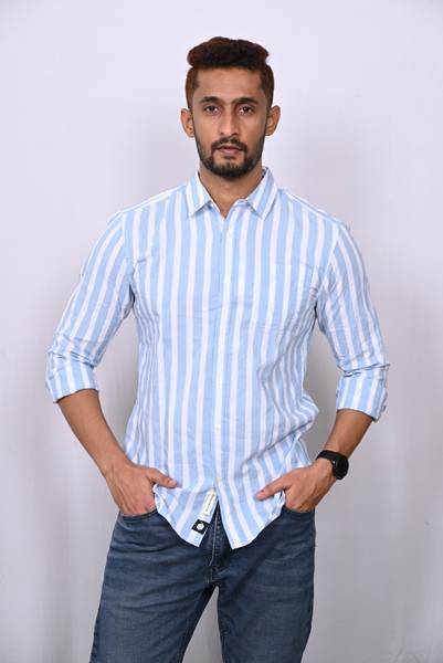 Wearhouse Men Striped Casual Blue Shirt