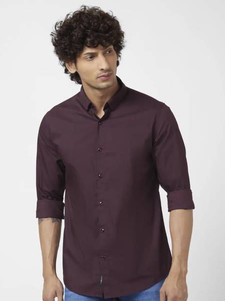 Spykar Men Solid Casual Purple Shirt