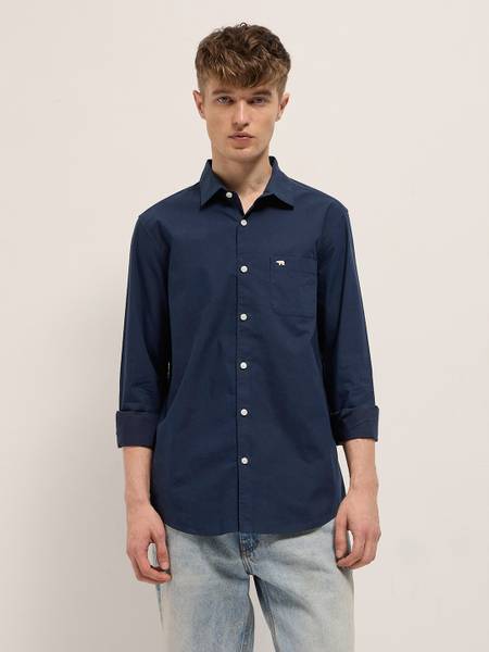 THE BEAR HOUSE Men Solid Casual Blue Shirt