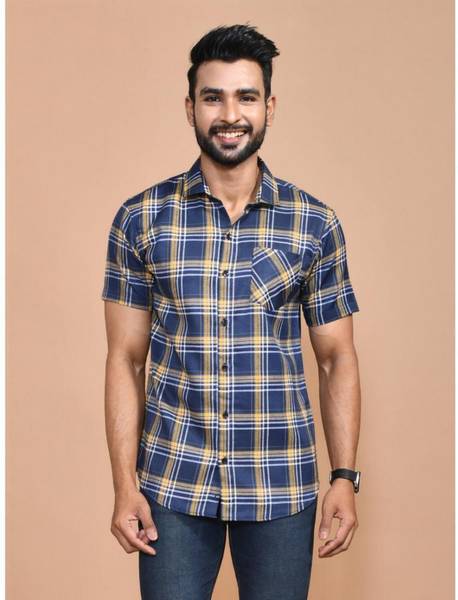 Urbany Men Checkered Casual Blue, Yellow Shirt