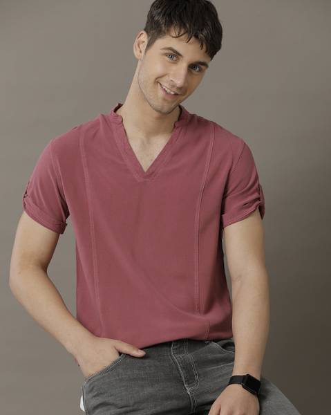 IDENTITI Men Solid Casual Pink Shirt