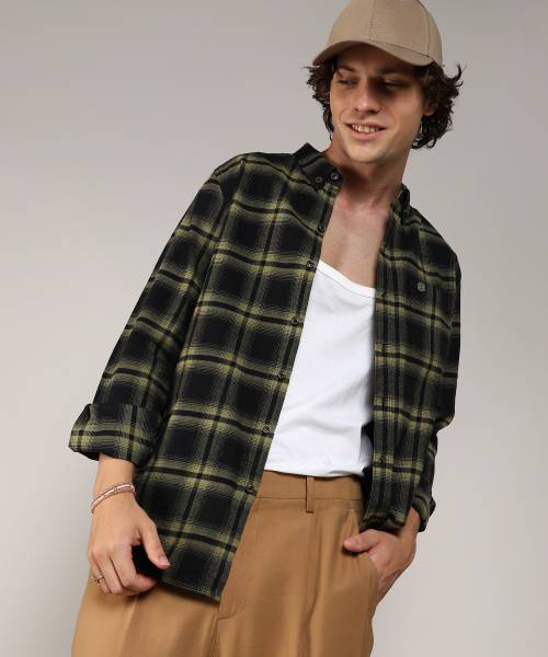 CAMPUS SUTRA Men Checkered Casual Yellow, Black Shirt
