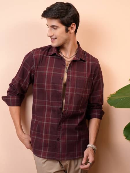 LOCOMOTIVE Men Checkered Casual Maroon Shirt