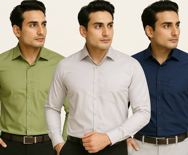 youth first Men Solid Party Green, Grey, Dark Blue Shirt