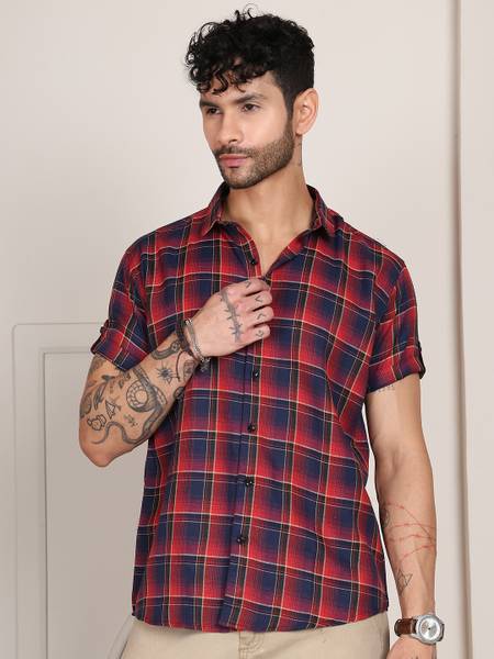 Tanip Men Checkered Casual Red Shirt