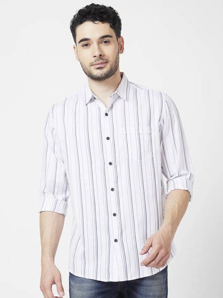 Spykar Men Striped Casual White Shirt