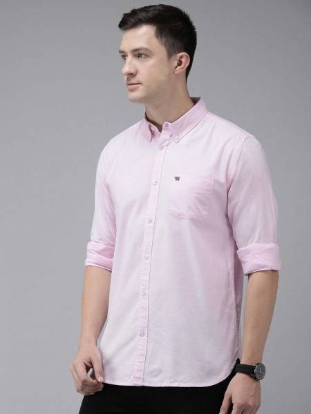 THE BEAR HOUSE Men Solid Casual Pink Shirt