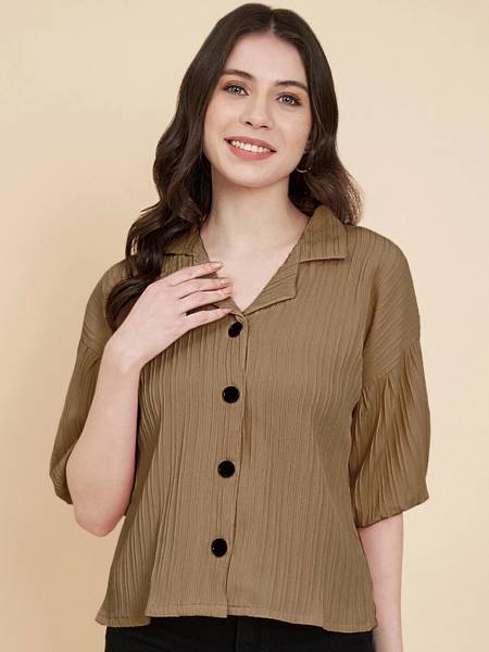 EKASYA Women Solid Casual Brown Shirt