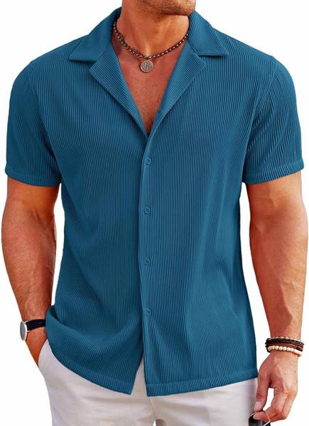 ColorChakra Men Solid Casual Blue Shirt