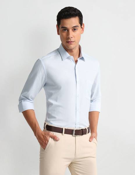 ARROW Men Self Design Formal Blue Shirt