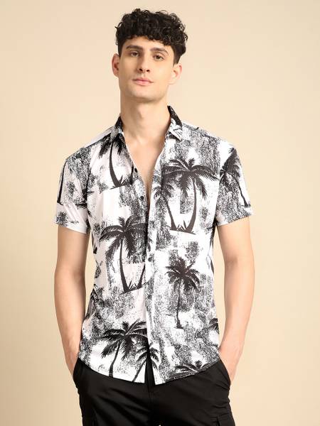 Voroxy Men Printed Casual White Shirt