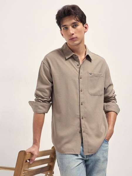 THE BEAR HOUSE Men Solid Casual Beige Shirt