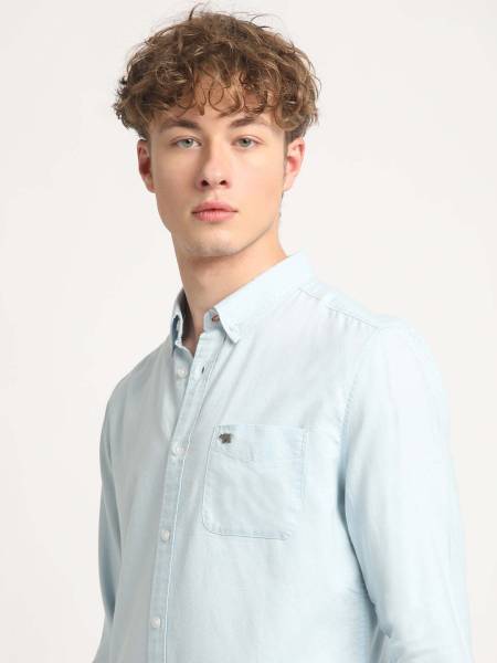 THE BEAR HOUSE Men Solid Casual Blue Shirt