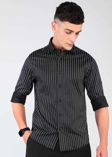 FLYING MACHINE Men Striped Casual Black Shirt