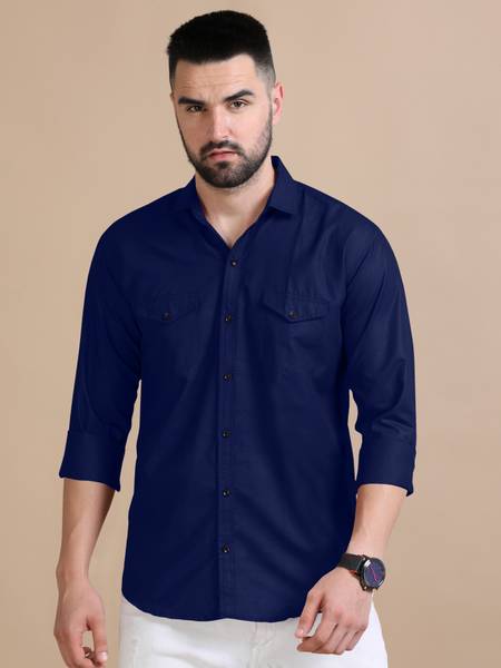 VTEXX Men Solid Casual Dark Blue Shirt
