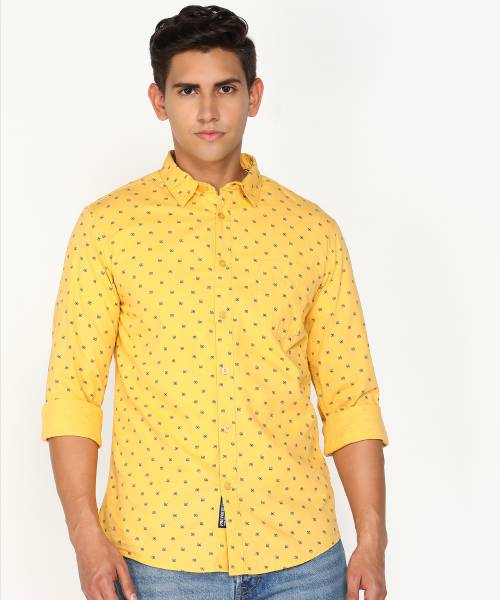 PROVOGUE Men Printed Casual Yellow Shirt