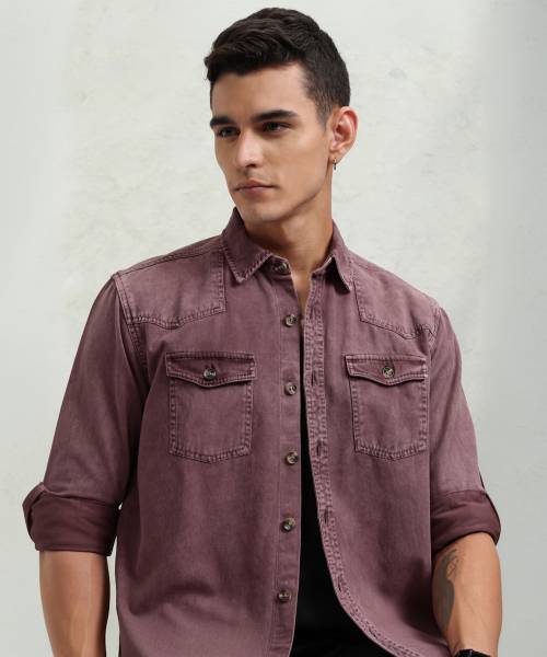 HIGHLANDER Men Solid Casual Maroon Shirt