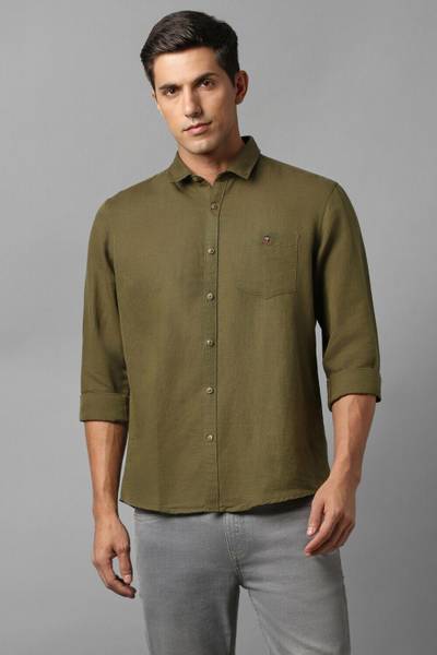 LOUIS PHILIPPE Men Solid Casual Dark Green Shirt