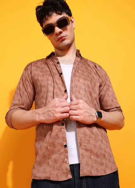 Surhi Men Floral Print Casual Pink Shirt