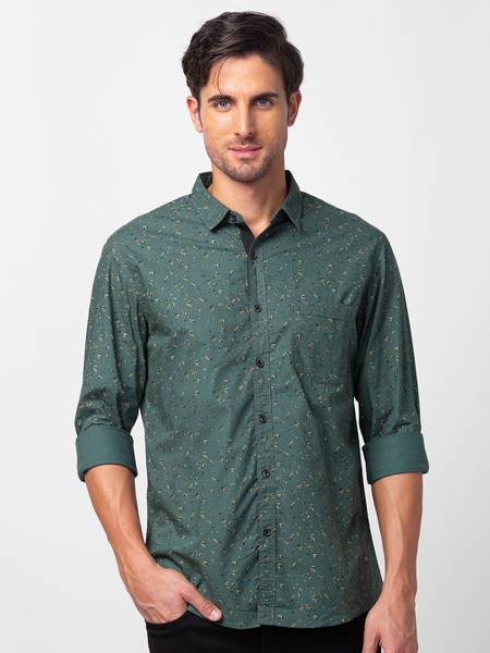 Spykar Men Printed Casual Green Shirt