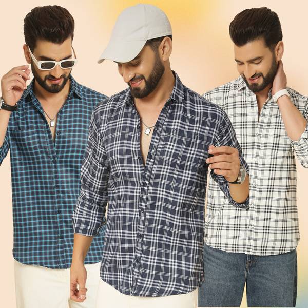youth first Men Checkered Casual Blue, White Shirt