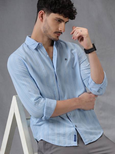 WROGN Men Self Design Casual Light Blue Shirt