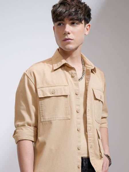 KETCH Men Solid Casual Beige Shirt