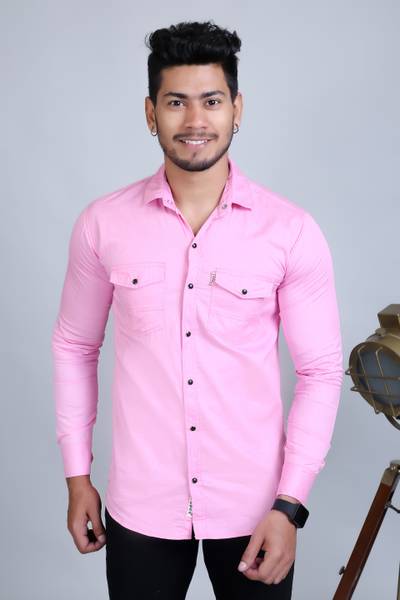 PODGE Men Solid Casual Pink Shirt