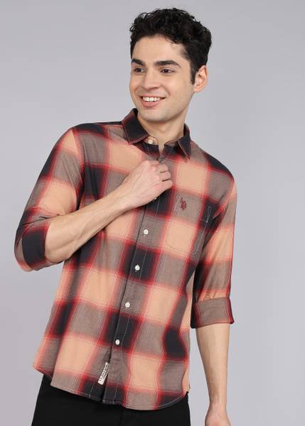 U.S. POLO ASSN. Men Checkered Casual Brown Shirt