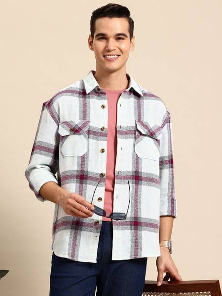 Mast & Harbour Men Checkered Casual White Shirt