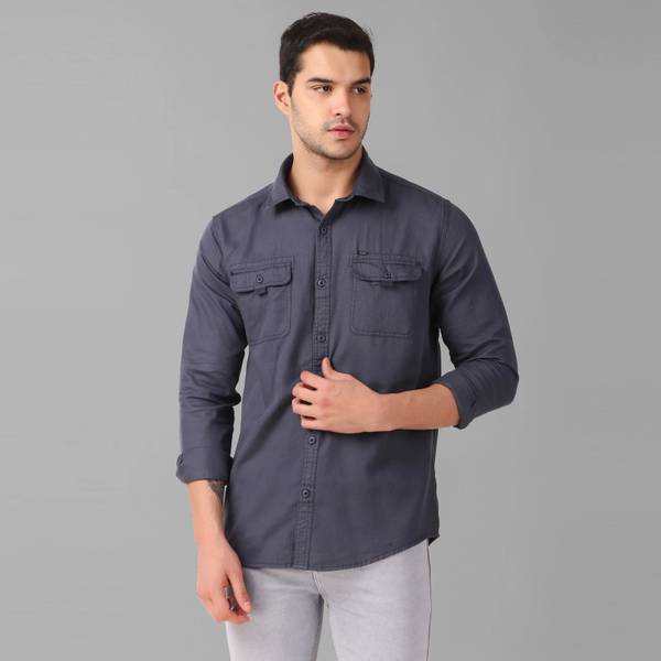 WOLF & CO. Men Solid Casual Grey Shirt