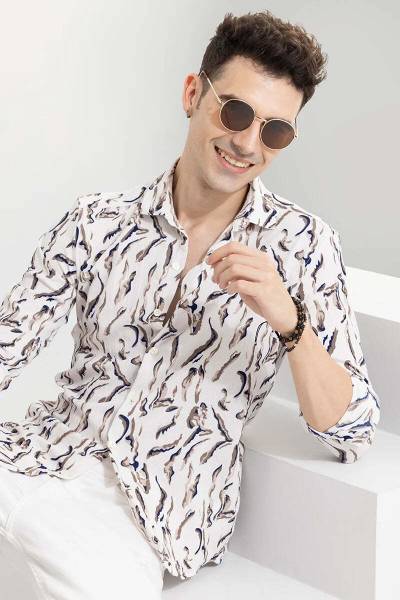 Jai Textiles Men Striped Casual White, Blue, Brown Shirt