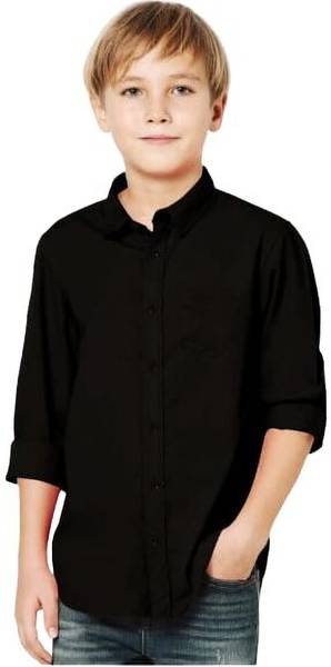 ShopGlobal Boys Solid Casual Black Shirt