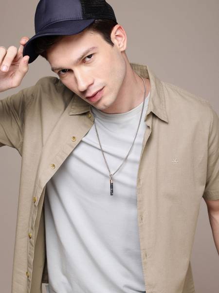 WROGN Men Solid Casual Beige Shirt
