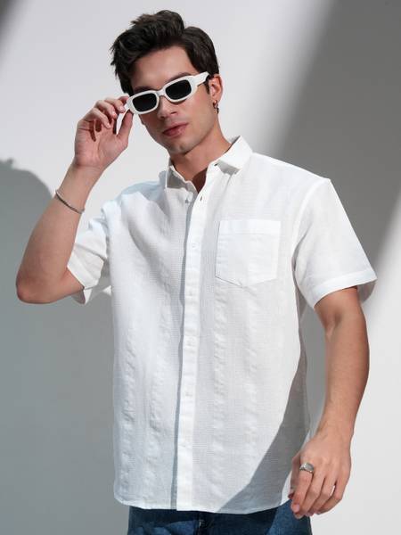 HIGHLANDER Men Solid Casual White Shirt