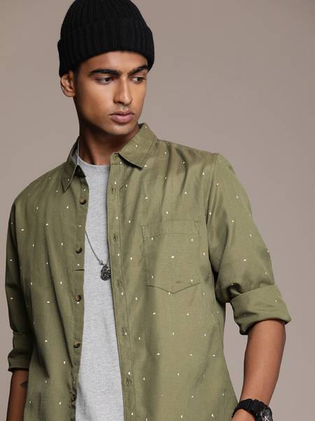 R.Code by The Roadster Life Co. Men Self Design Casual Green Shirt