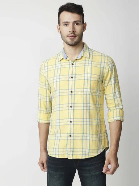 Pepe Jeans Men Checkered Casual Yellow Shirt