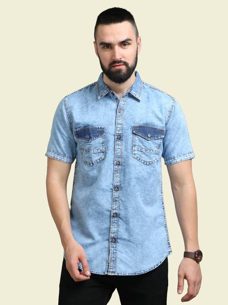 CHEEBA Men Self Design Casual Blue Shirt