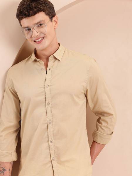 Mast & Harbour Men Solid Casual Beige Shirt
