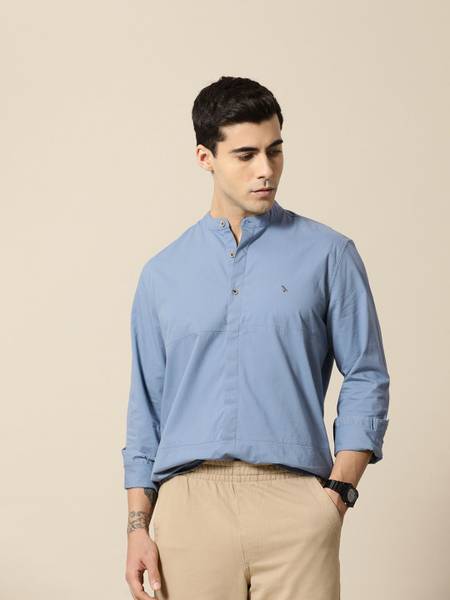 Mr Bowerbird Men Solid Casual Blue Shirt