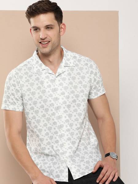 HERE&NOW Men Printed Casual White Shirt