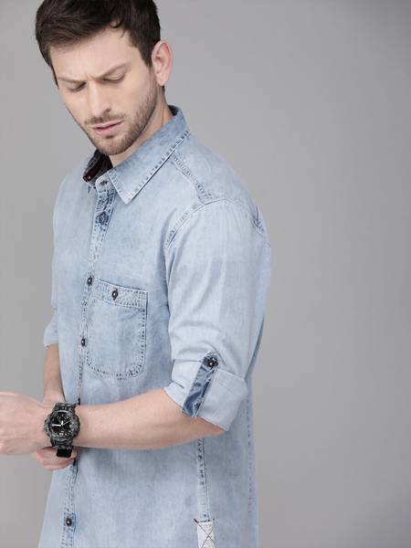 Roadster Men Solid Casual Blue Shirt