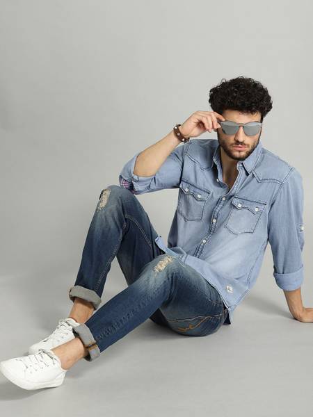 Roadster Men Solid Casual Blue Shirt