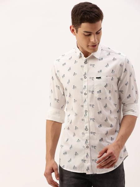The Indian Garage Co. Men Graphic Print Casual White Shirt