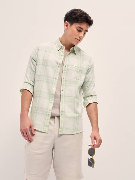 THE BEAR HOUSE Men Checkered Casual Beige Shirt