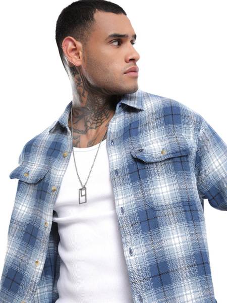 WROGN Men Checkered Casual Blue Shirt
