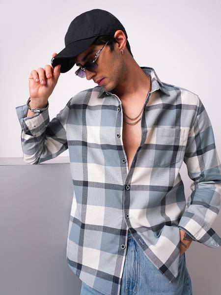 VASTRADO Men Checkered Casual Blue Shirt