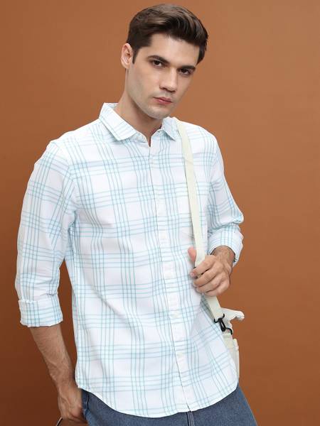 HIGHLANDER Men Checkered Casual White Shirt
