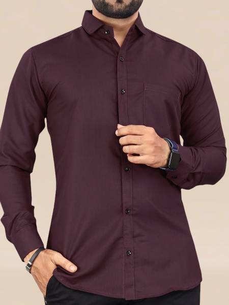 NIVICK Men Solid Formal Maroon Shirt