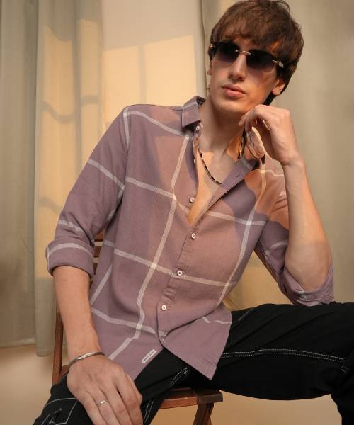 CAMPUS SUTRA Men Checkered Casual Purple Shirt